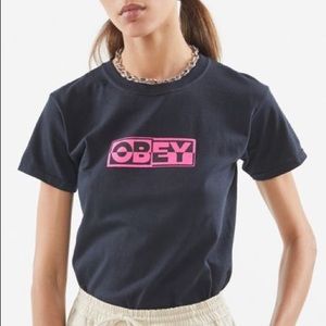 Obey & Urban collab black cropped tee